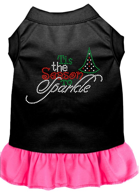 Tis the Season to Sparkle Rhinestone Dog Dress Black with Bright Pink XXXL